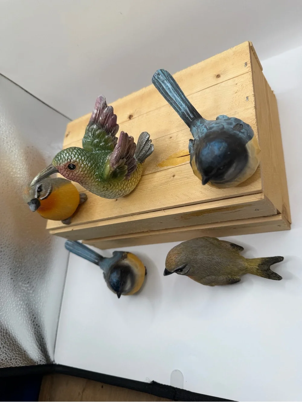 Set of 5 Decorative Bird Figurines Robin Bluebird Hummingbird Cottage Decor